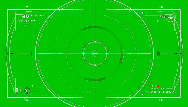 Green target reticle with crosshairs and concentric circles, digital interface, aiming concept, focus