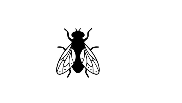 Black fly silhouette, insect icon, bug illustration, minimalist design