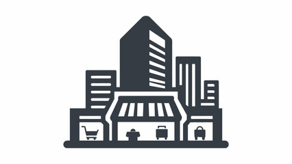 Fototapeta premium A minimalist flat icon representing a modern urban shopping district and city center