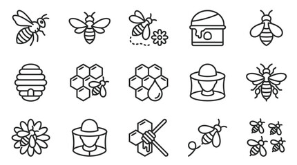 Minimal beekeeping and honey line icons. © Wahyu