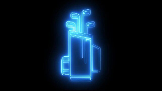 Glowing neon golf bag animation, blue light sport sign