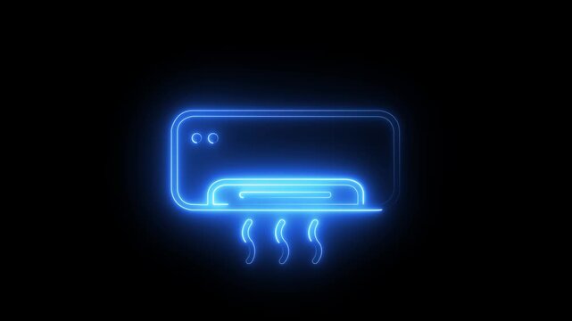 Neon air conditioner animation, glowing blue hvac system symbol for climate control and smart home technology