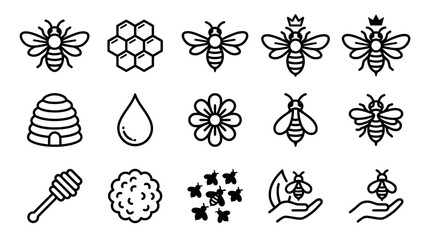 Minimalist black line bee and honey icon collection. © Wahyu