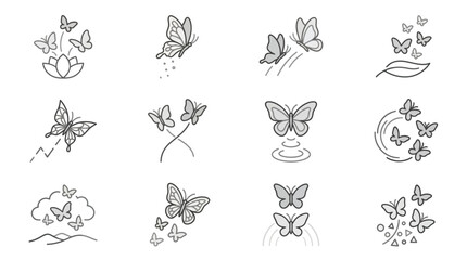Fototapeta premium Minimalist butterfly line art icon collection.