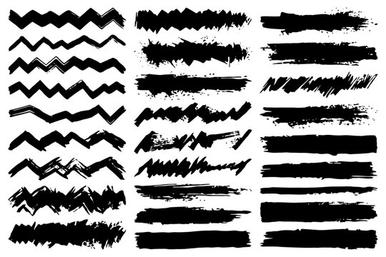 Abstract black brushstroke collection with varied textures and patterns.