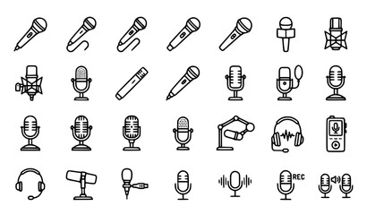 Obraz premium Microphone Icons Monochrome Audio Vector Set