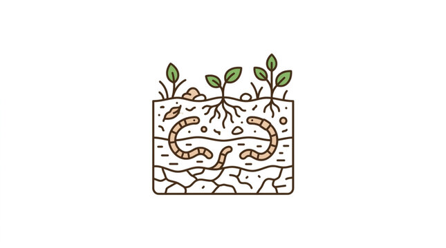 Illustration of earthworms and plant roots in soil cross section.