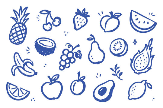 Fruit Doodle Icons Set Hand Drawn Vector Illustration