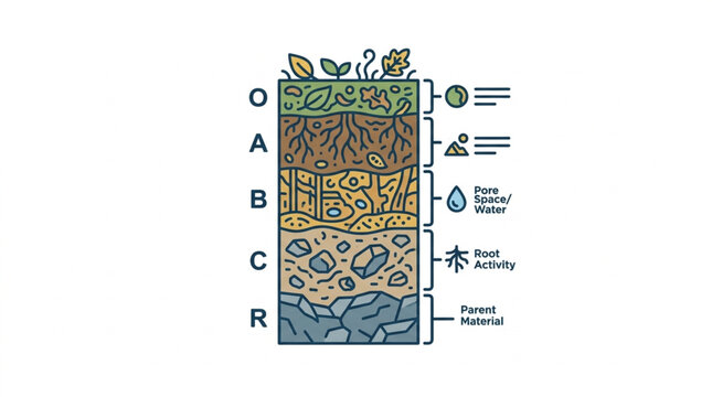 Soil Profile Layers Diagram Showing Organic Matter Horizon.