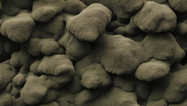 Top view macro of bulbous olive grey stone nodules forming a bumpy pattern