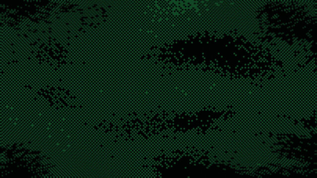 Green 8bit glitch texture with pixel sorting and scanline distortion on dark background. Digital signal corruption with retro video interference for nightclub flyer and electronic music poster.