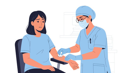 Fototapeta premium Healthcare Professional Administering Medical Treatment to Anxious Patient Illustration