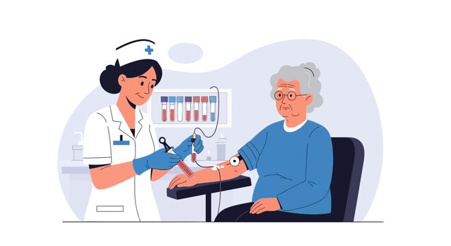 Nurse drawing blood from senior patient for medical test