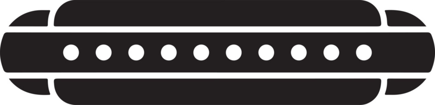 Black harmonica icon vector silhouette illustration of musical mouth organ instrument for blues and folk music performance.