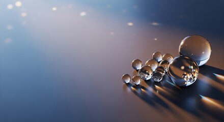 Obraz premium Abstract composition of reflective spheres in a gradient background with light reflections and shadows