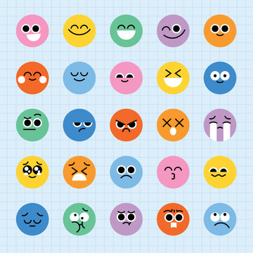 Colorful emoji expressions grid element vector set
