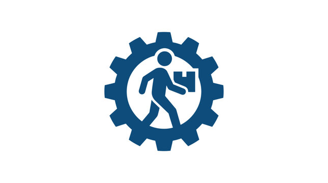 Blue gear icon with person.
