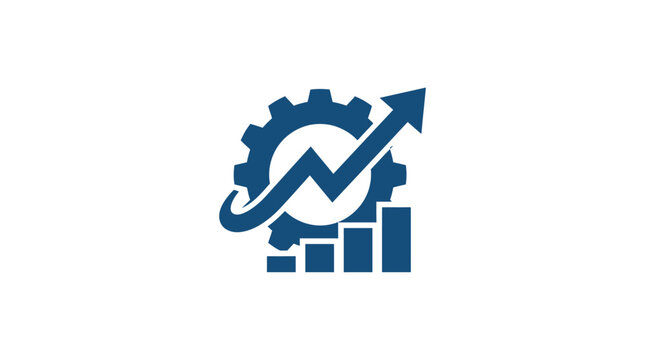 Blue graph gear icon with arrow.