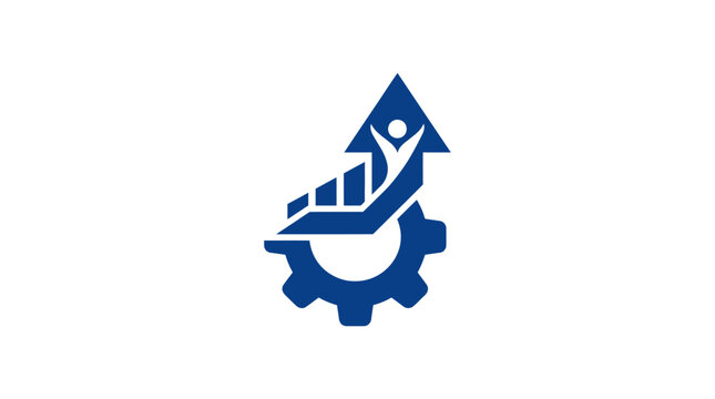 Blue graph icon with gear.