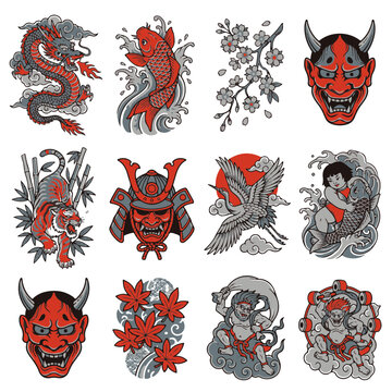 Japanese Tattoo Designs Showcasing Traditional Mythological Symbols and Creatures for Artists