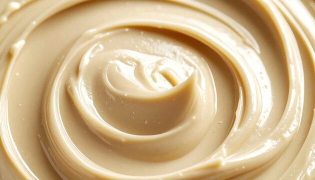 Spiral swirl of creamy beige hummus dip texture.