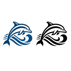 Dolphin jumping over waves logo. © Sabanasultana24