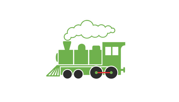 Classic steam locomotive train engine in vibrant green color puffing smoke out of its chimney depicted in a simple flat cartoon vector illustration style.
