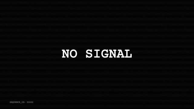 No signal message on black screen with horizontal lines, static noise background, symbolizing loss of connection, disruption, or technology failure, representing error, or signal loss.