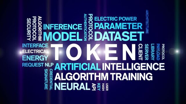 Token animated word cloud-text design animation tag kinetic typography seamless loop.