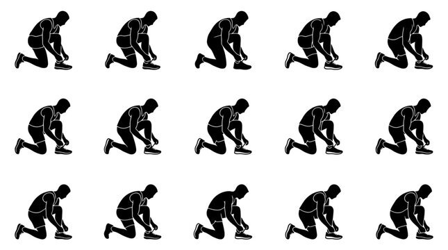A series of black silhouette illustrations of a person in various running poses.