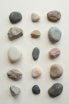 Disposici&oacute;n de diversos objetos de piedra natural, que incluye cantos rodados lisos y formaciones geol&oacute;gicas rugosas