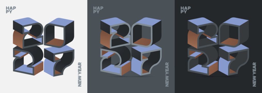 Abstract Isometric Happy New Year 2027 Typography Background with Geometric 3D Design