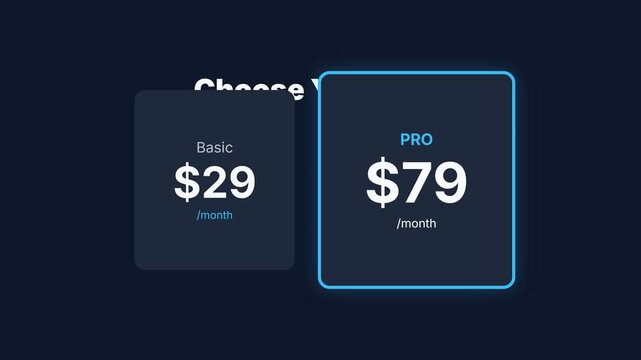 Pricing plan comparison, dynamic pricing table with changing costs, seamless loop, symbolizing business, finance, and subscription services