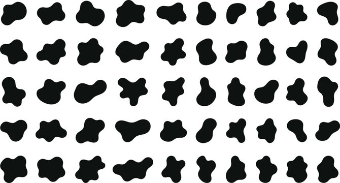 Cow Spot Pattern Silhouette Collection Vector Set with Black Cattle Markings Isolated for Farm Animal Design and Branding