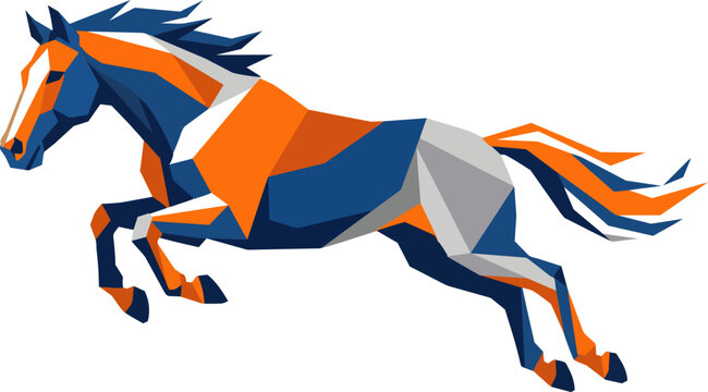 Dynamic jumping horse vector with low poly design