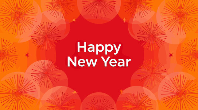 Happy New Year Greeting Text on Festive Fireworks Background