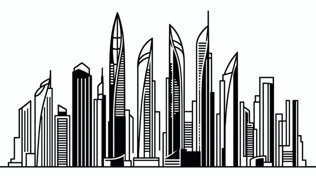 Modern Skyscrapers Skyline Urban Architecture Illustration