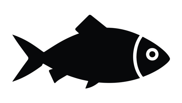 Simple Black and White Fish Illustration for Marine Themes.