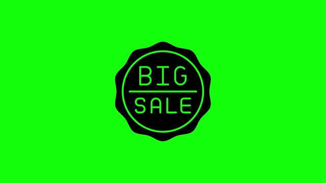 Stylish animated "Big Sale" text within a modern, colorful badge design, isolated on a green screen for versatile use.