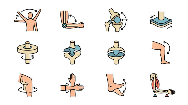 Medical Icons Representing Joint Movement and Anatomy.