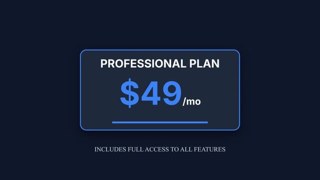 Pricing plan, Professional Plan subscription box with varying monthly prices, business finance, symbolizing payment and subscription