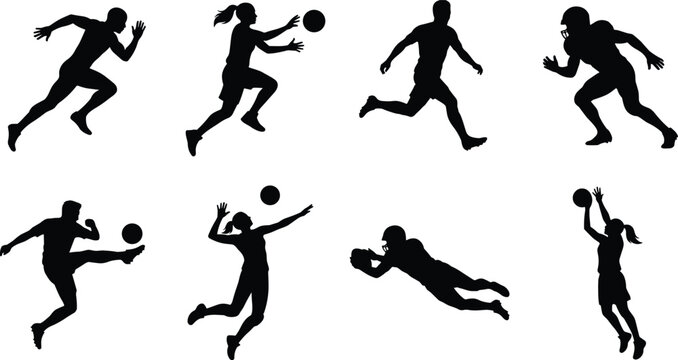 Team sports and athletic games silhouette vector icon set for active lifestyle and competition concepts