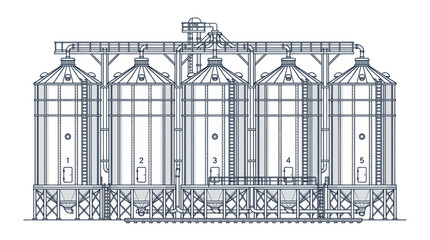 Modern Grain Silo Complex, Industrial Storage Facility, Agricultural Engineering © budi