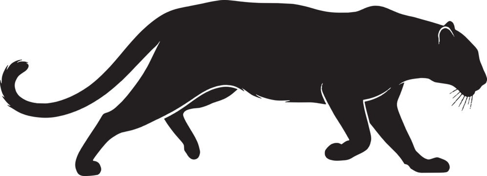 Black panther silhouette walking in a steady prowling pose isolated graphic design element isolated on transparent background, Vector