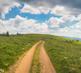 Naklejka premium Dirty roads through Cemernik mountain in south of Serbia