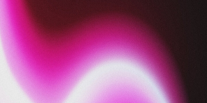 Smooth wavy gradient abstract background with grainy noise texture, blended hot pink, pale white, and deep black curved color flow.