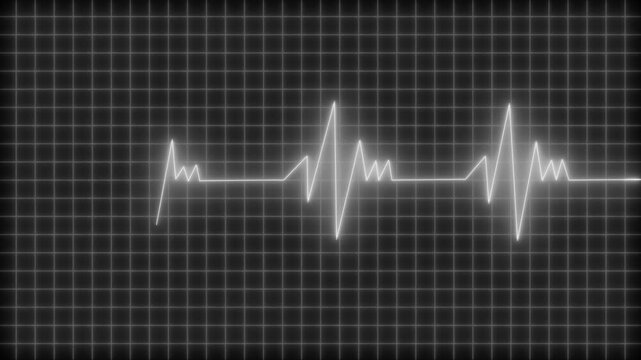 Sci-Fi Health Monitor Line Animation, Digital Heartbeat Waveform on Grid Background