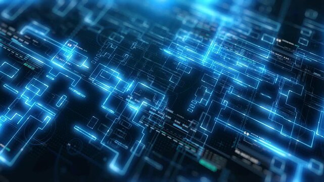 Digital Data Transfer and Cloud Storage Concept Motion Graphic. Abstract High-Speed Internet Matrix, Software Source Code, and Cyber Network Infrastructure Lines Background.