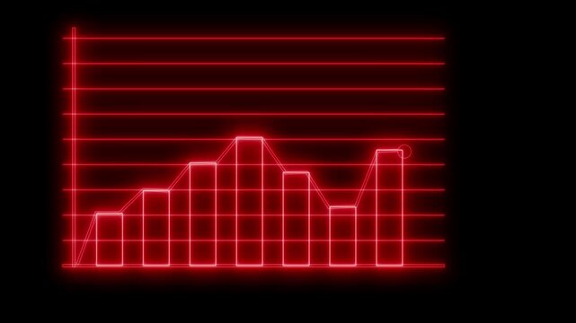 Glowing neon bar chart on a black background with grid lines