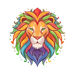 Obraz premium Colorful lion head with floral mane vector illustration